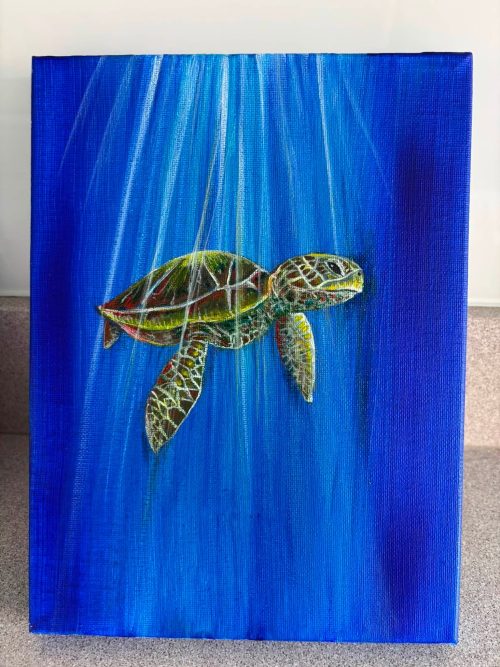 Original Green Sea Turtle Painting – ( 18 x 24 cm )