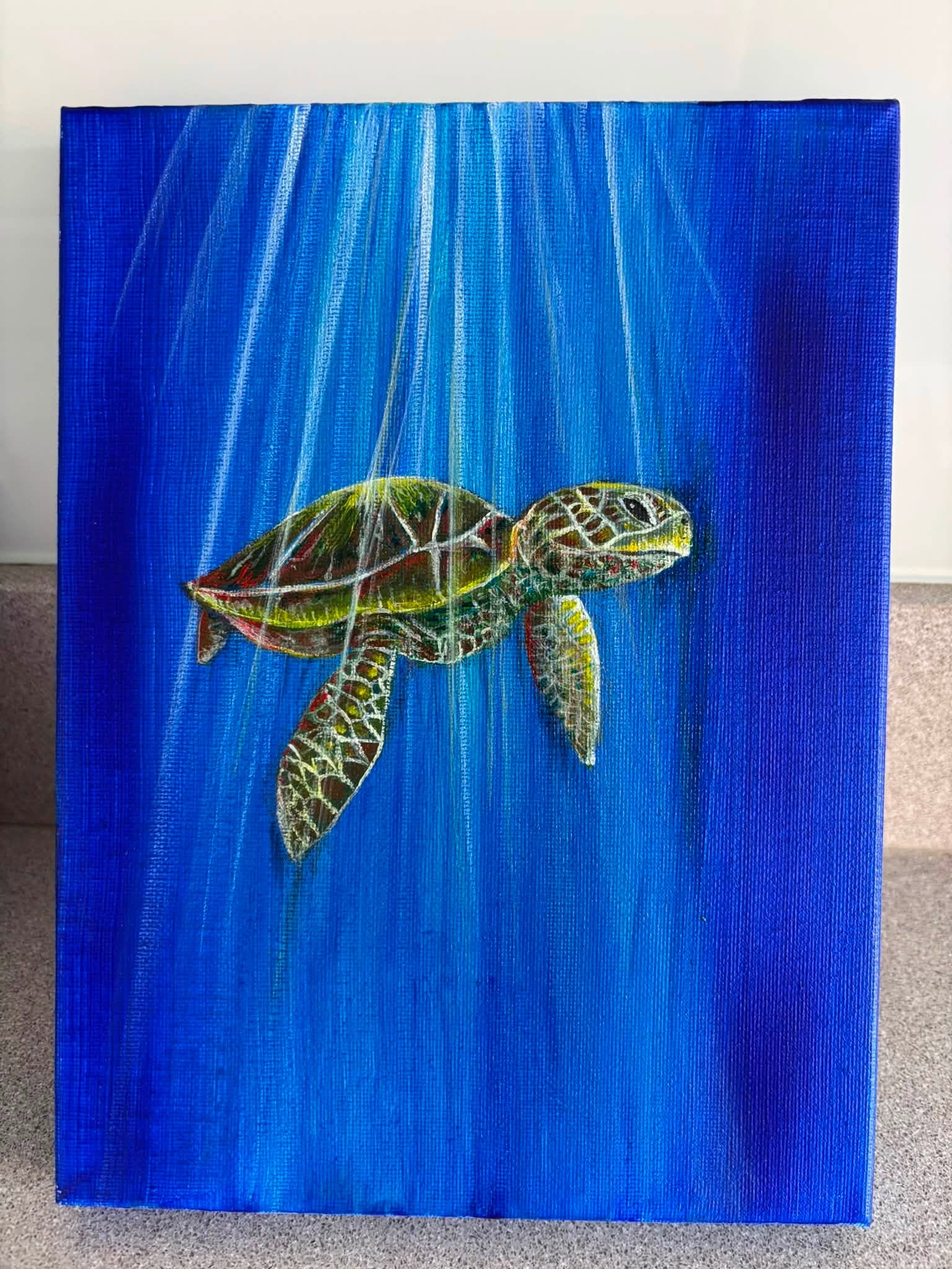 Original Green Sea Turtle Painting – ( 18 x 24 cm )