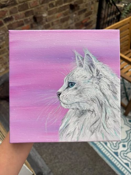 Maine Coon Cat Painting, Original Acrylic Art, Wall Art 20 x 20 cm