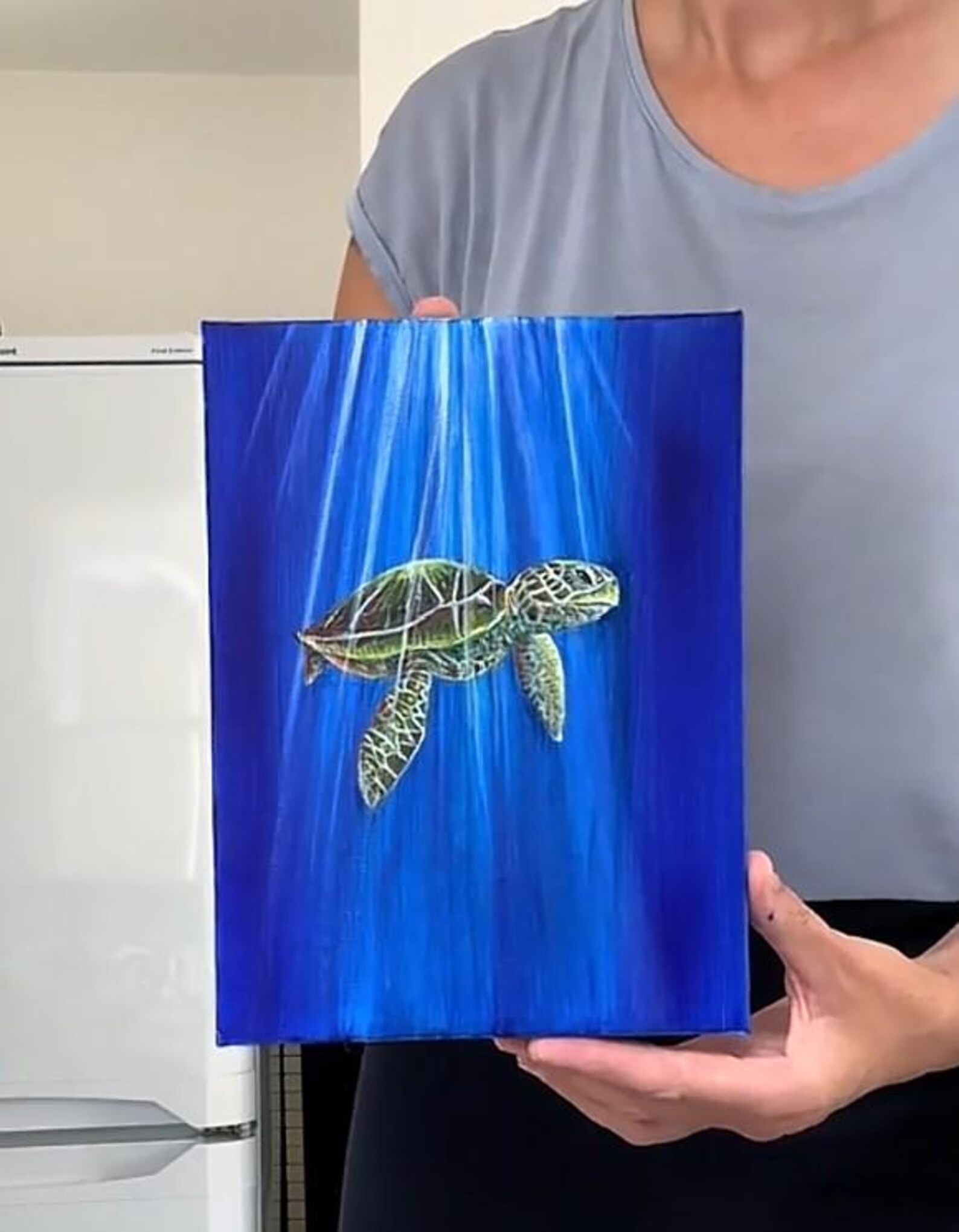 Original Green Sea Turtle Painting – ( 18 x 24 cm ) - Image 2