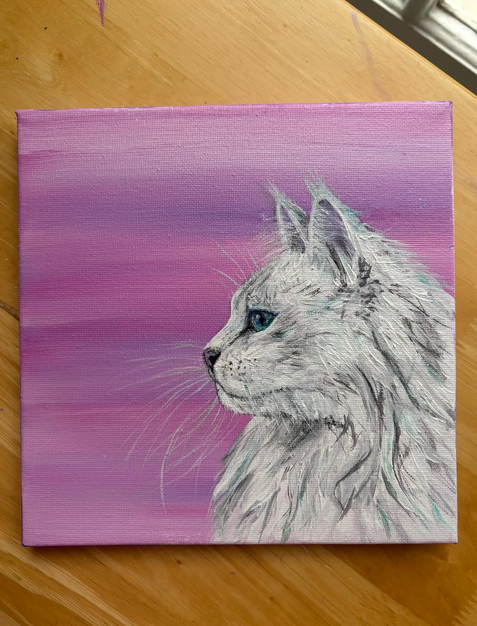 Maine Coon Cat Painting, Original Acrylic Art, Wall Art 20 x 20 cm - Image 3